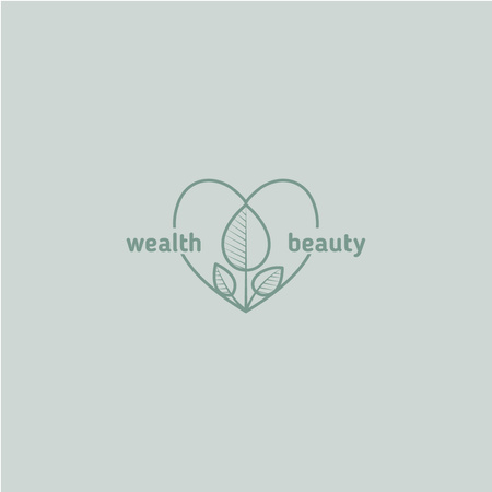 Template di design Skincare Ad with Leaves and Heart in Blue Logo
