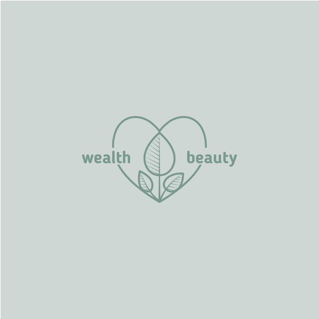 Skincare Ad with Leaves and Heart in Blue Logo Design Template