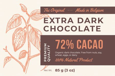 Dark Chocolate packaging with Cocoa beans Label Πρότυπο σχεδίασης