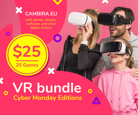 Cyber Monday Sale Family in VR Glasses Facebook Design Template
