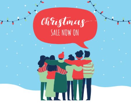 Christmas Sale Announcement with Hugging People Large Rectangle Πρότυπο σχεδίασης