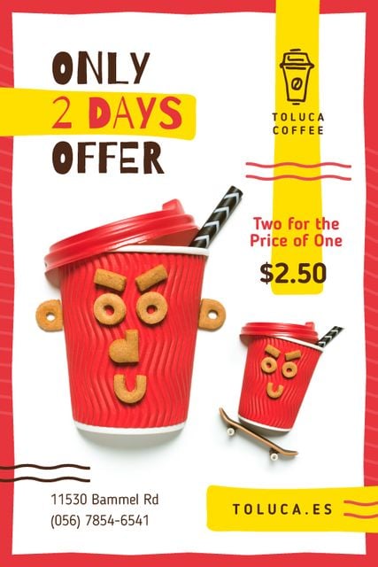 Coffee Shop Promotion Funny Cups of Coffee To-go Tumblr – шаблон для дизайну