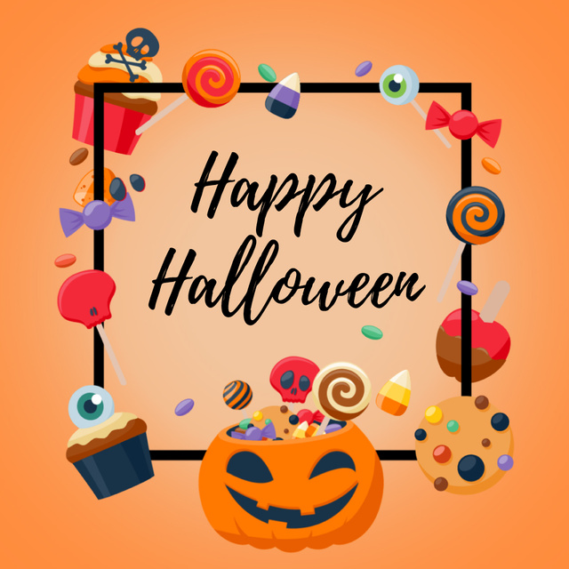 Ontwerpsjabloon van Animated Post van Halloween pumpkin Lantern and Sweets