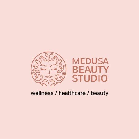 Modèle de visuel Annonce de salon de beauté avec visage féminin dans le cadre des feuilles - Logo