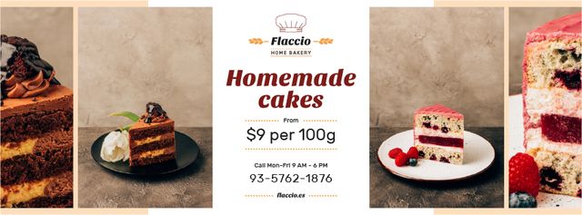 Ontwerpsjabloon van Facebook cover van Homemade Bakery Offer Sweet Layered Cakes