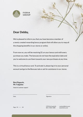Company loyalty program in flowers frame Letterhead Design Template