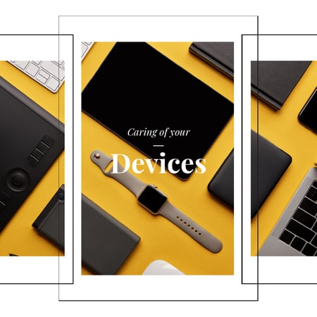Platilla de diseño Smart Watch and Digital Devices in Yellow Animated Post