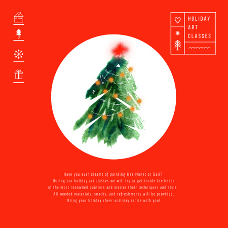 Decorated Christmas tree in Red Animated Post Design Template