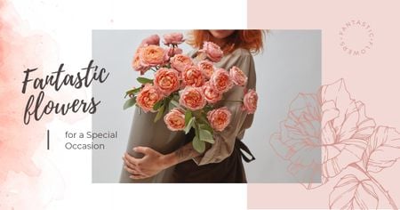 Florist with bouquet of roses Facebook AD Design Template