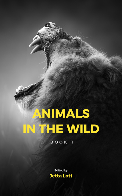 Wild Lion Roaring in Black and White Book Coverデザインテンプレート