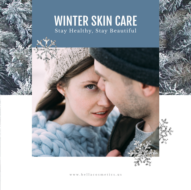 Skincare Guide with Tender Couple in Winter Clothes Animated Post Design Template