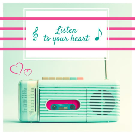 Inspirational Quote with Retro Radio in Mint Color Instagramデザインテンプレート