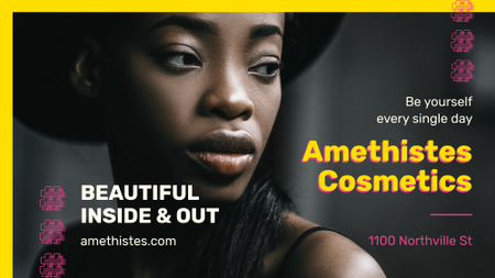Cosmetics event with Beautiful African American Woman FB event cover Modelo de Design