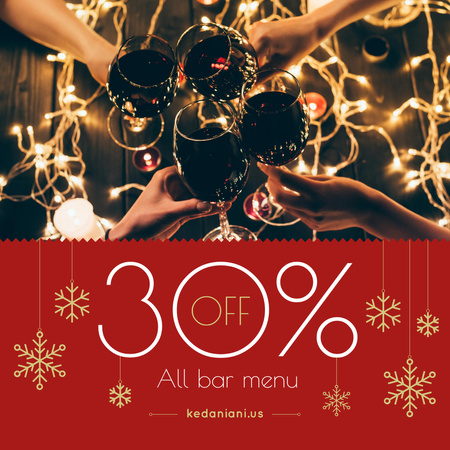 Christmas Bar Offer People Toasting with Wine Instagram Design Template
