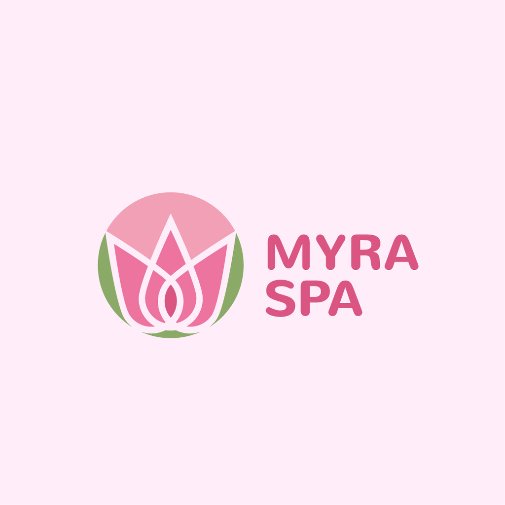 Spa Center Ad with Lotus Flower in Pink Logo Design Template