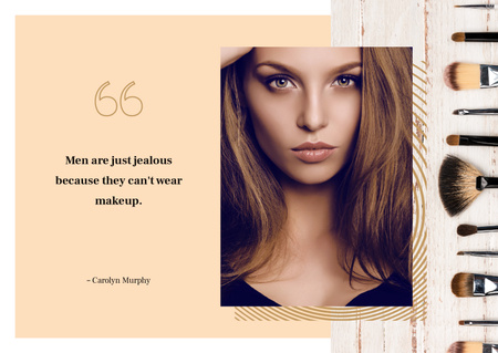 Young attractive woman with makeup brushes Postcard tervezősablon