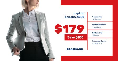 Computers Sale Woman with Laptop Facebook AD Design Template