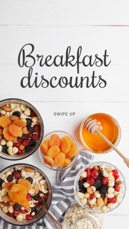 reggeli ajánlat méz és szárított gyümölcsök granola Instagram Story tervezősablon