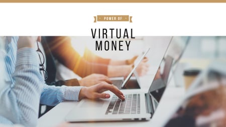Platilla de diseño Virtual Money Concept with People Typing on Laptops Presentation Wide