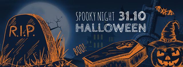 Halloween holiday with cemetary illustration Facebook cover Design Template