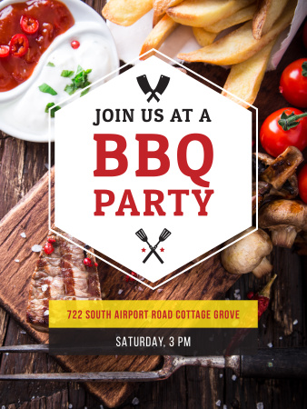 Plantilla de diseño de BBQ Party Invitation with Grilled Steak Poster US 