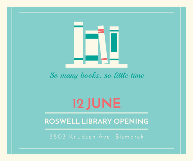 Library Opening Announcement Books on Shelves Facebook Design Template