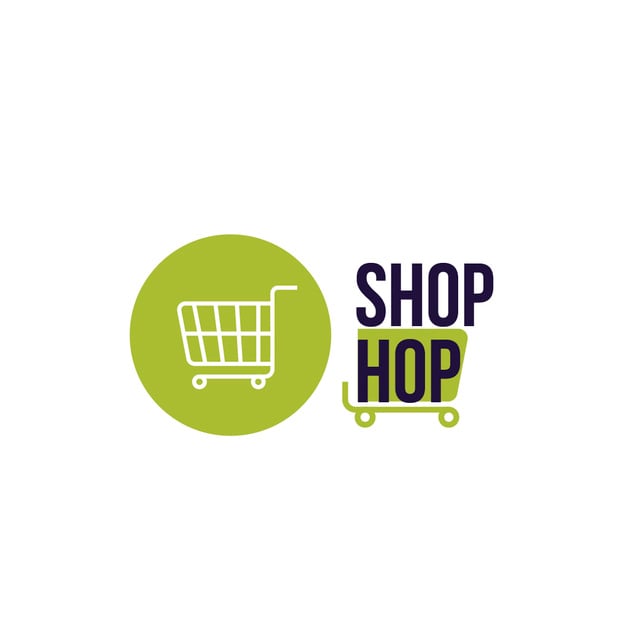 Shop Ad with Shopping Cart in Green Logo Šablona návrhu