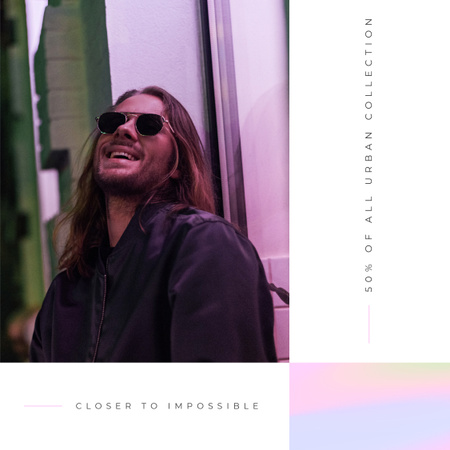 Fashion Sale with Happy Man in sunglasses Instagram Design Template
