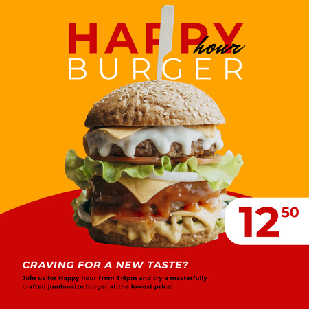Plantilla de diseño de Happy Hour Offer with Mouthwatering Burger Animated Post 
