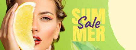 Summer Sale with Woman holding Pomelo fruit Facebook cover – шаблон для дизайну
