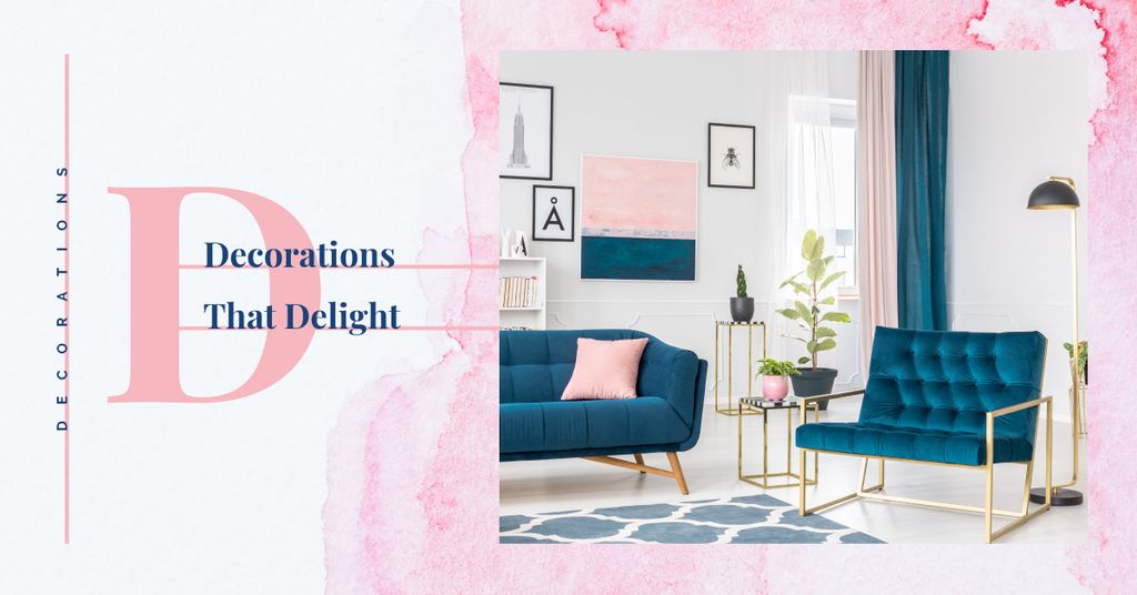 Cozy Interior in Blue and Pink Colors Facebook AD Modelo de Design