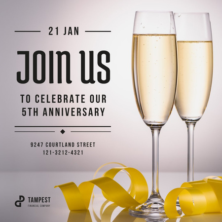 Anniversary Celebration Invitation Glasses of Champagne Instagram Design Template