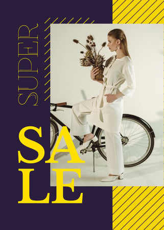 Clothes Sale Young Attractive Woman by Bicycle Flayer Design Template
