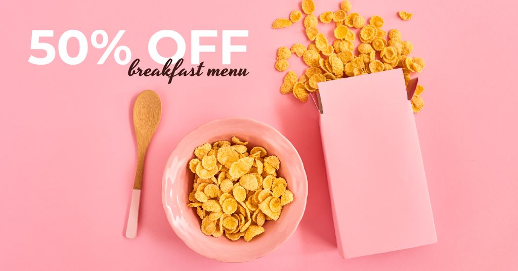Cafe Offer Healthy Breakfast with Cereals Facebook ADデザインテンプレート