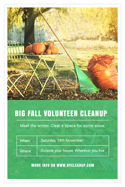Ontwerpsjabloon van Pinterest van Volunteer Cleanup Announcement with Autumn Garden and Pumpkins