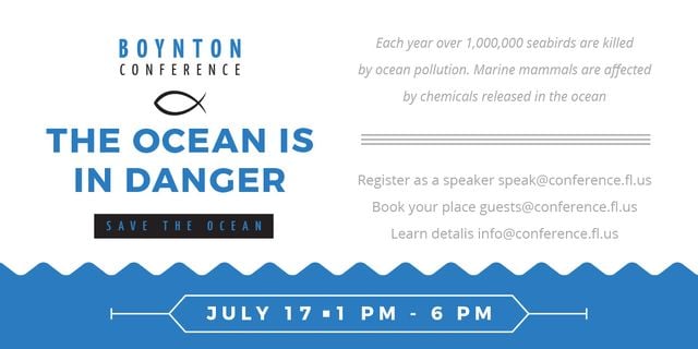 Ecology Conference Invitation with blue Sea Waves Image Design Template