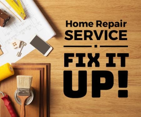 Ontwerpsjabloon van Large Rectangle van Home Repair Service Ad Tools on Table