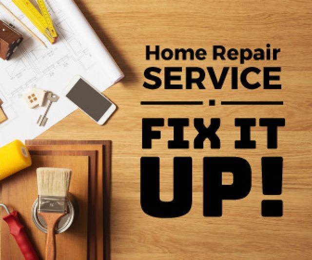 Home Repair Service Ad Tools on Table Large Rectangle Design Template
