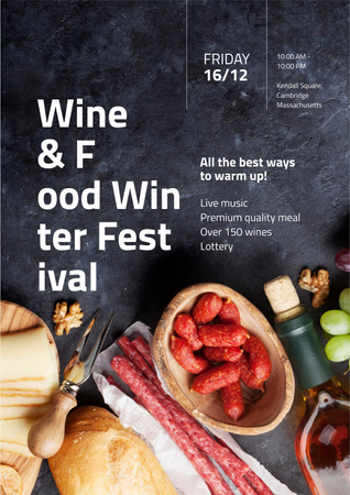 Food Festival Invitation with Wine and Snacks Poster Modelo de Design