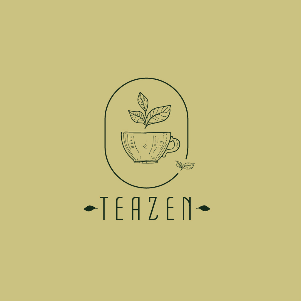 Tea Cup with Leaves in Frame Logoデザインテンプレート
