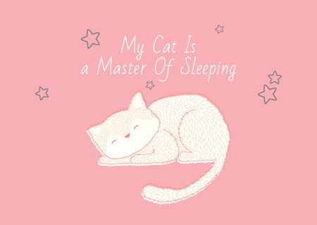 Cute Cat Sleeping in Pink Postcard – шаблон для дизайну