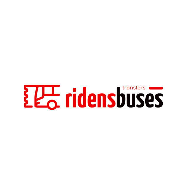 Transfer Services Ad with Bus Icon in Red Logo Design Template