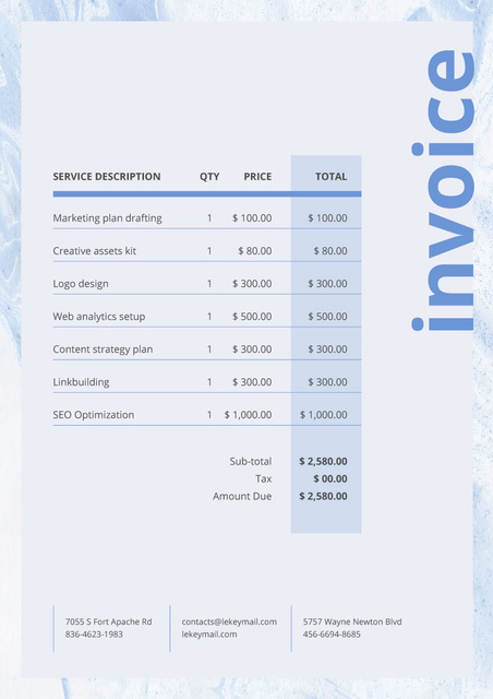 Template di design Marketing Services Offer on Blue Texture Invoice