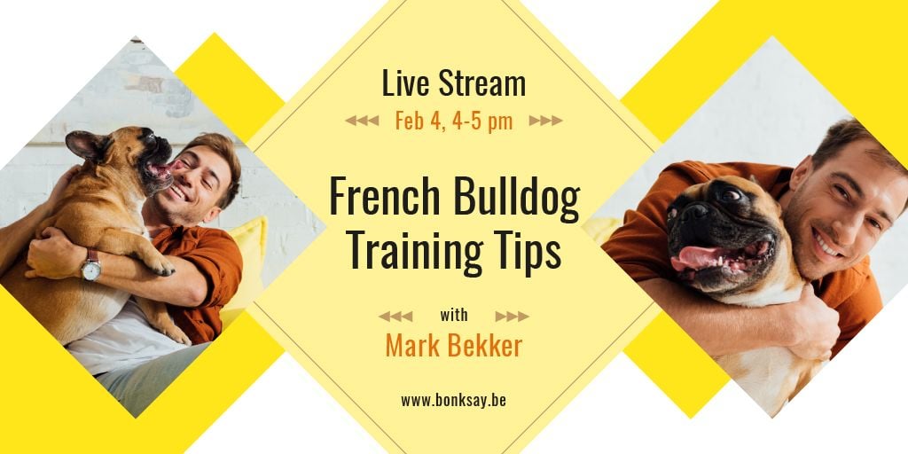 Dog Training Tips with Man with French Bulldog Twitter Modelo de Design