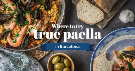 Ontwerpsjabloon van Facebook AD van Spanish paella Dish on Table