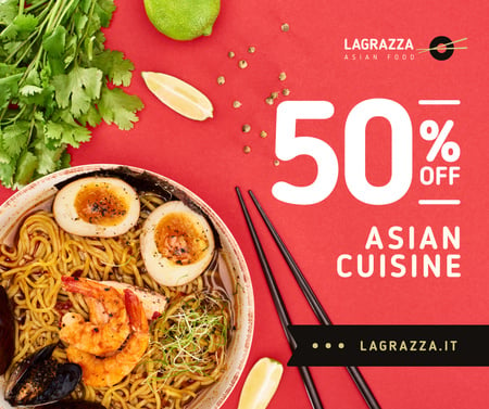 Asian Cuisine Dish with Noodles Facebook Design Template