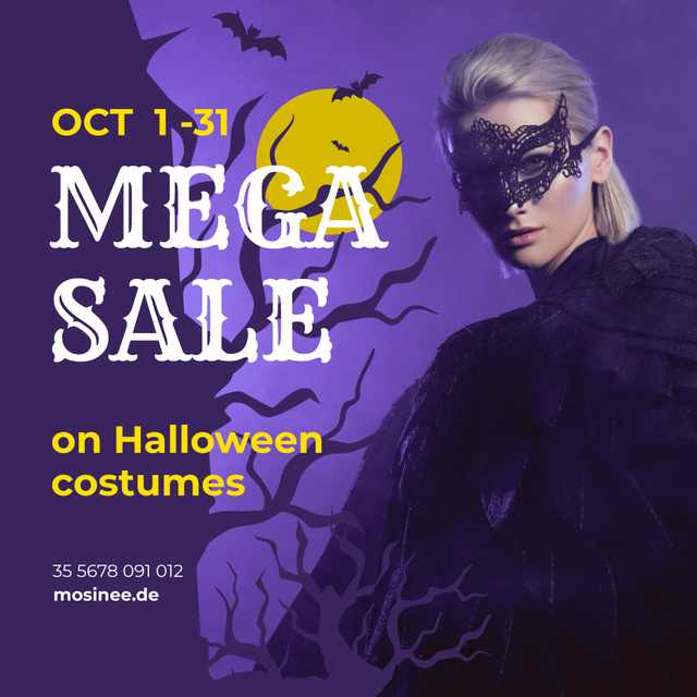 Designvorlage Halloween Costumes Sale Woman in Mask für Instagram