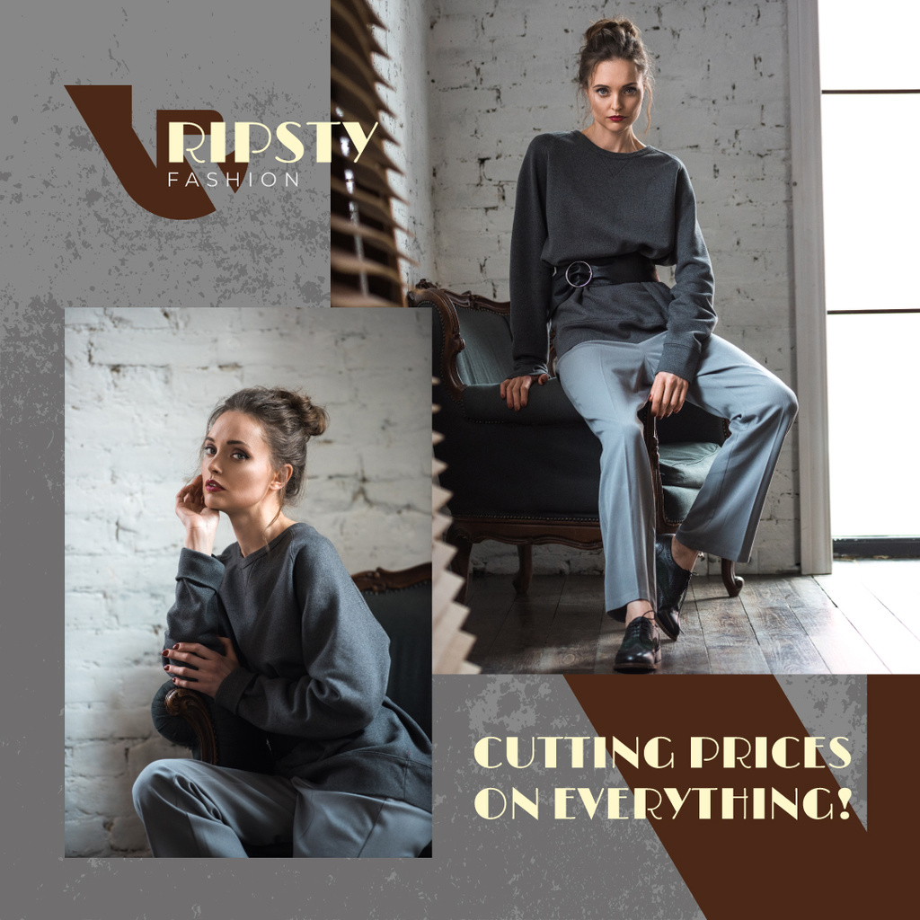Plantilla de diseño de Fashion Sale Woman in Stylish Outfit in Grey Instagram AD 