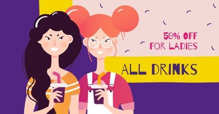 Designvorlage Two Girls with Smoothies für Facebook AD