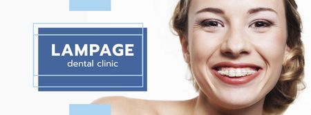 Designvorlage Dental Clinic promotion Woman in Braces smiling für Facebook cover